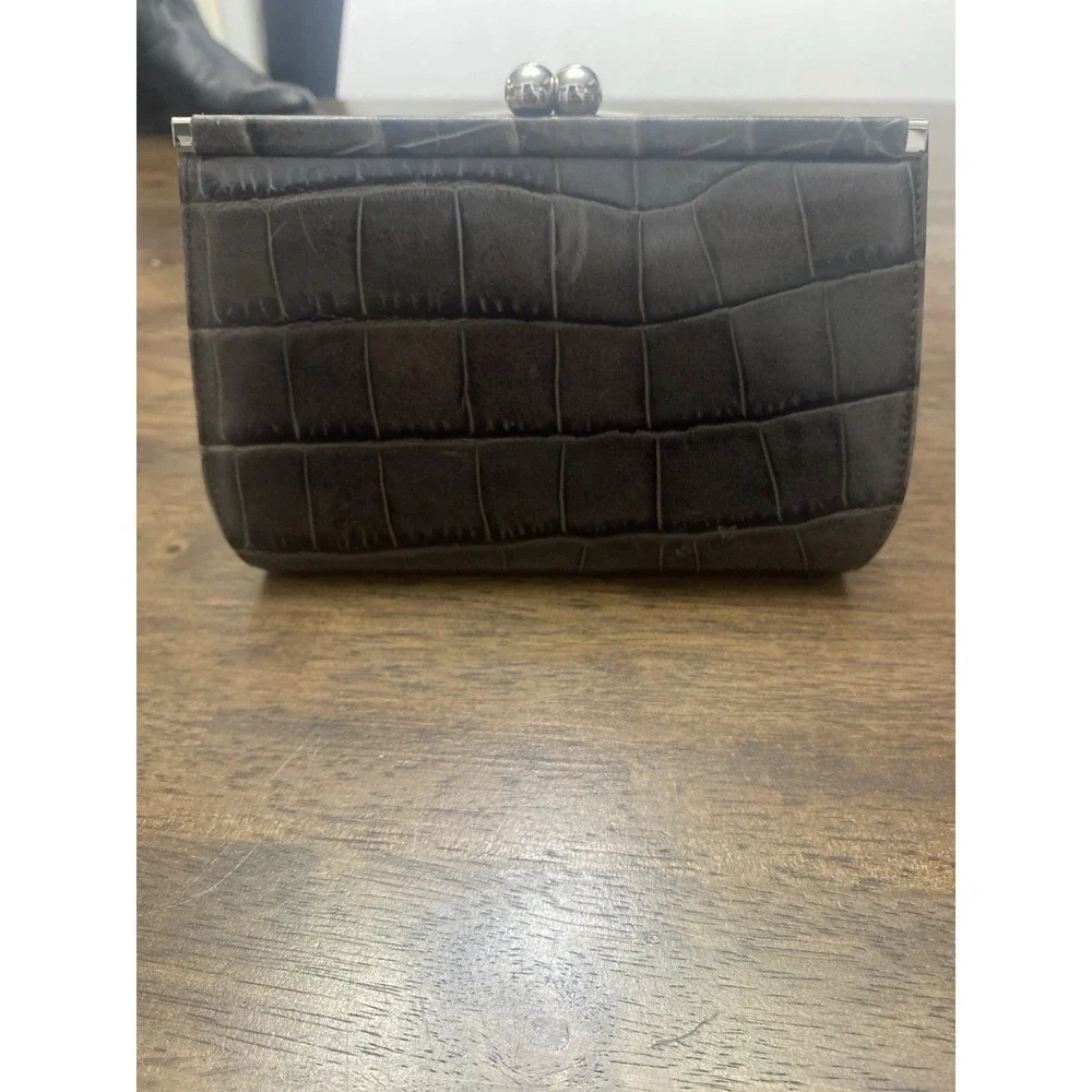 Cole Hahn Marissa Croco Embossed Leather Kiss Lock Wallet Gray